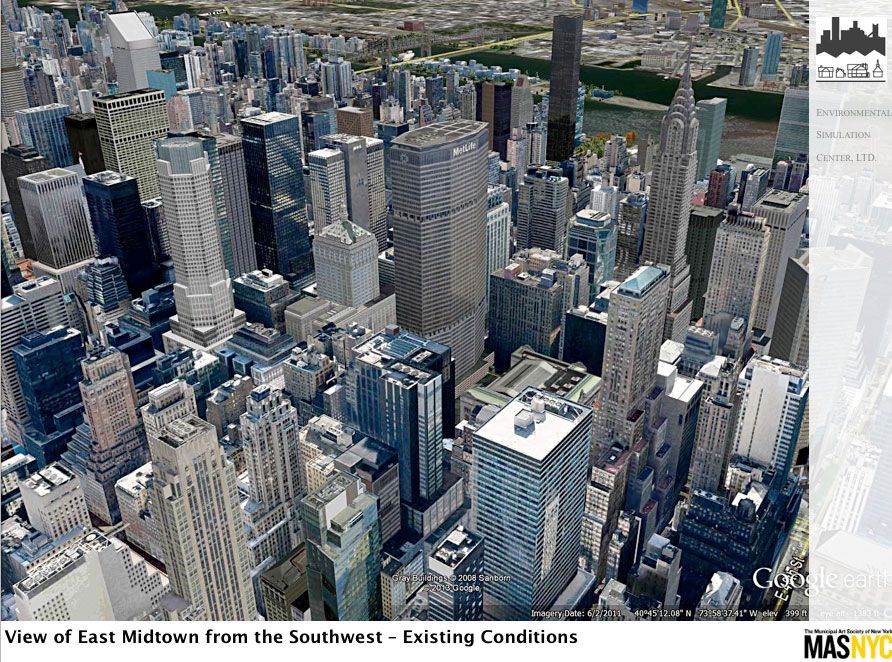 Renderings, based on the city's February 28, 2013 presentation, created by Environmental Simulation Center for the <a href="http://gothamist.com/2013/04/19/midtown_easts_possible_future_skysc.php#photo-2">MAS, which opposed the rezoning plan</a> (Municipal Arts Society)